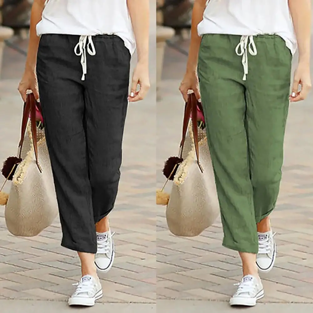 

Mid-Rise Trendy Elastic Waist Ninth Casual Pants Lightweight Casual Pants Drawstring elastic waist home