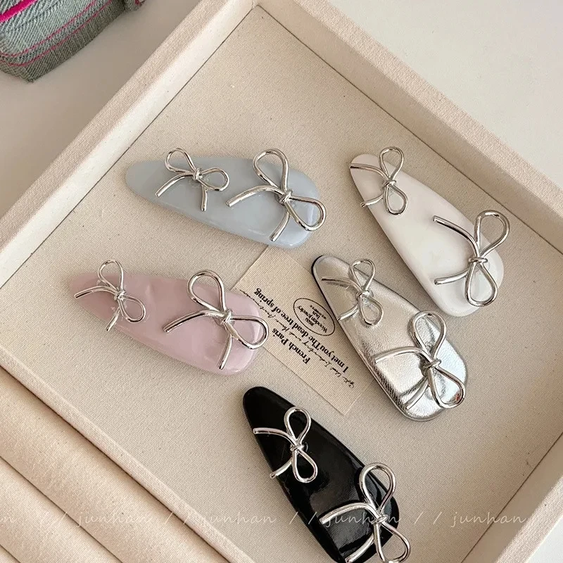 PU Leather Bow Girl Hairpins BB Side Clip Korean Style Cute Sweet Cream Hairpins Document Bangs Break Hairpins Accessories