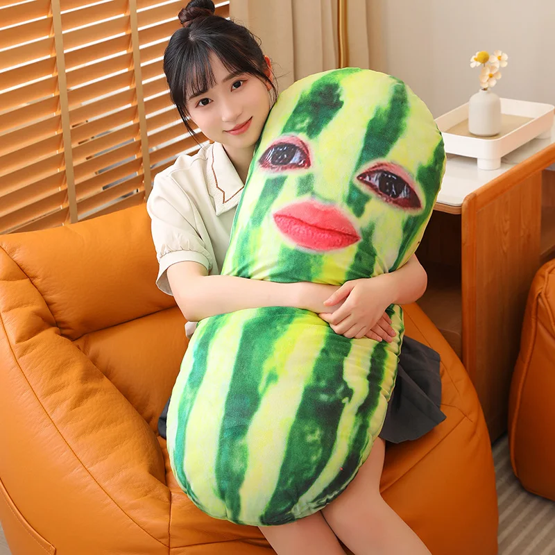Almohada larga de felpa de pepino verde divertido, Peluche de frutas de Peluche, soporte para piernas para dormir, sofá, silla, decoración de cama, presente
