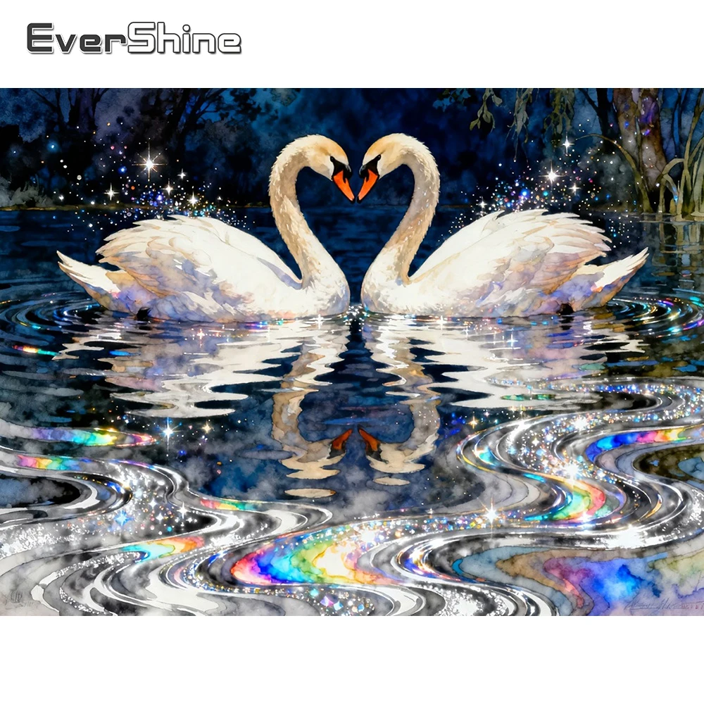 EverShine 5D Diamant-Stickerei Schwan Vollquadrat-Mosaik Tierbild Strass-Gemälde Liebesherz Handgemachtes Geschenk