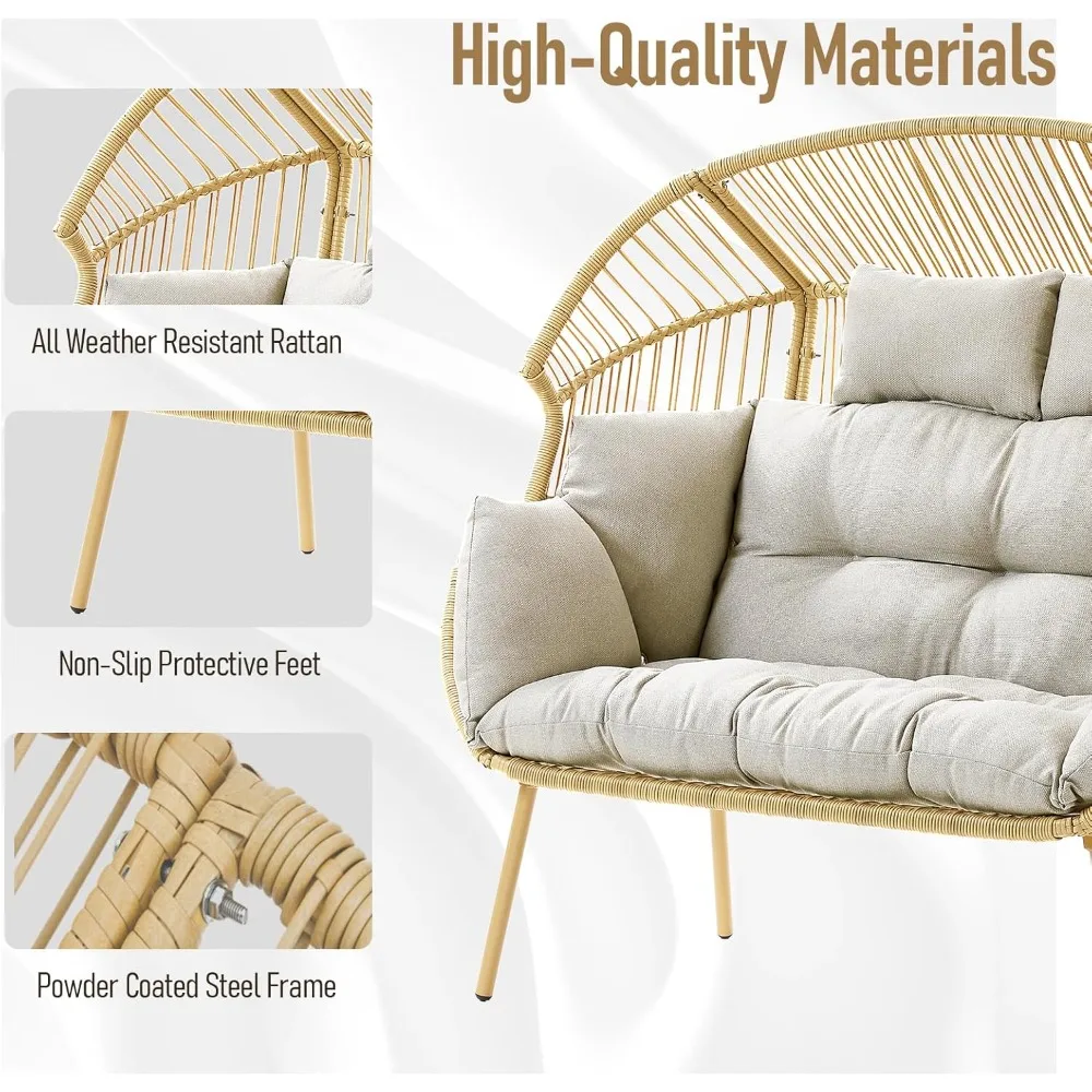 كرسي بيض مزدوج - كرسي على شكل بيضة من الخيزران لشخصين مع سعة 550 رطلًا كرسي سلة بيض للفناء والشرفة وغرفة المعيشة وغرفة الشمس #5