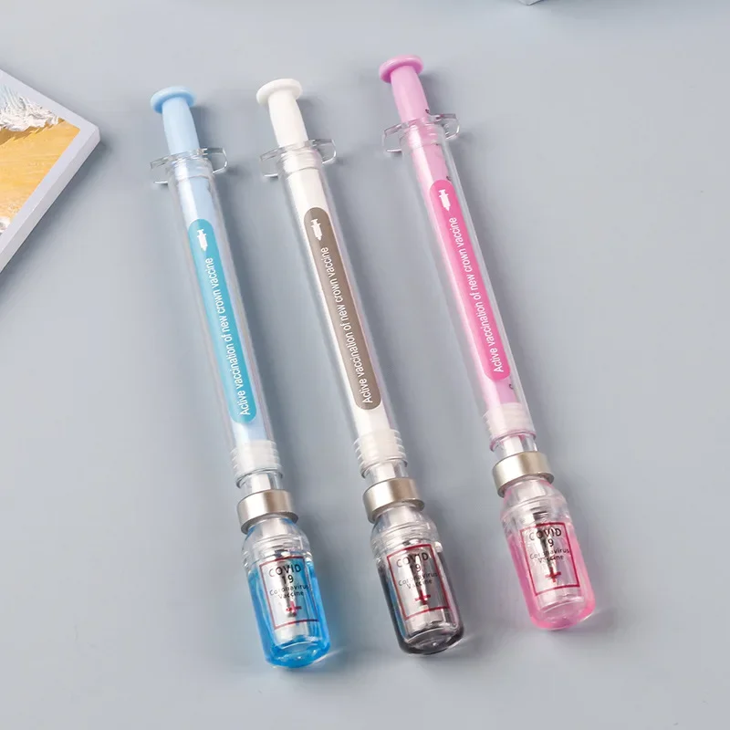 100 Pcs/lot Kawaii Syringe Shaped Gel Pens Cute Students Office Supplies Stationery Writting Cute Pen Gift Nurse Pen