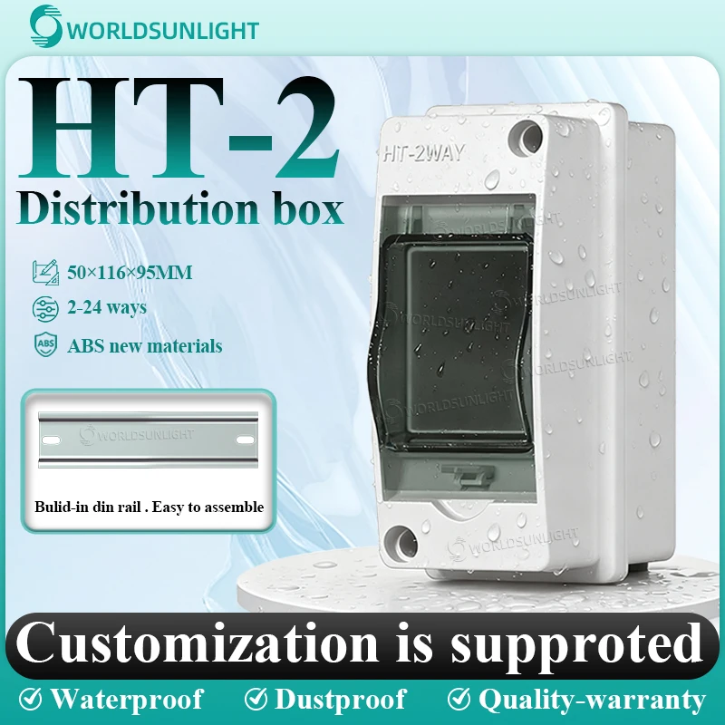 1pcs HT Series 2 Ways Plastic Distribution Box Waterproof MCB Box Panel Mounted Distribution Box ABS + PC Plastic