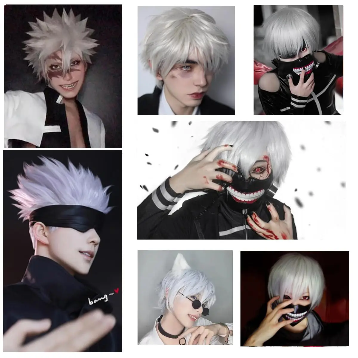 Anime Silber weiß Cosplay Perücke synthetische Party Haar für Jungen Teenager