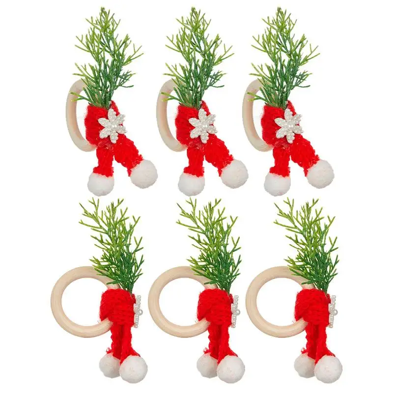 Christmas Napkin Holder Rings Party Dinner Table Decor Napkin Rings Christmas Hat Scarf Pine Needles Napkin Rings Set Of 6