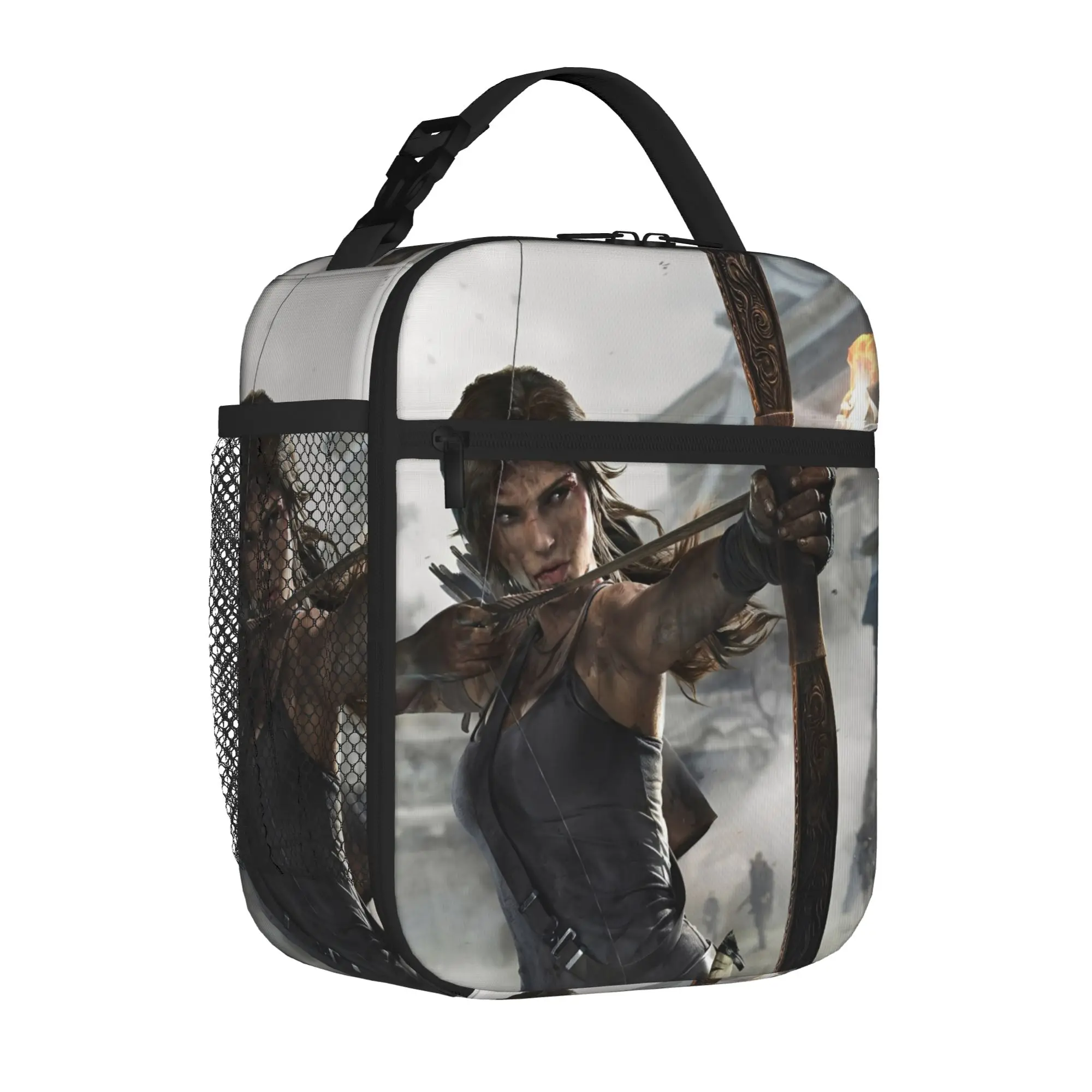 

Изолированная сумка-холодильник для обедов в стиле Tomb-Raider Lara Croft, модная, с дизайном видеоигры, термоконтейнер для еды, легкая, для школы