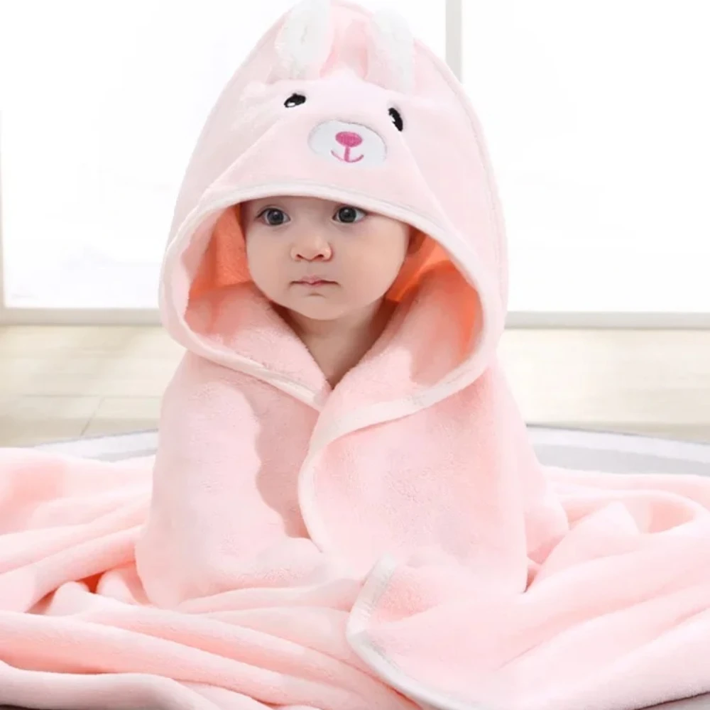 

New Children's hooded bath towel large baby towel super absorbent coral fleece bath towel cute cartoon dog rabbit newborn wrap