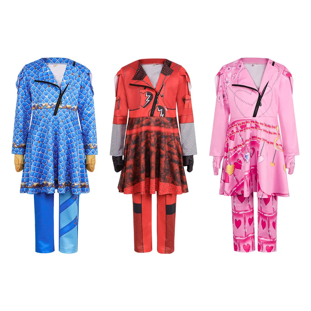 Movie Descendants 4 Cosplay Costume Pink Blue Red Woman Adult Girl Halloween Cosplay Descendant Customized Clothes