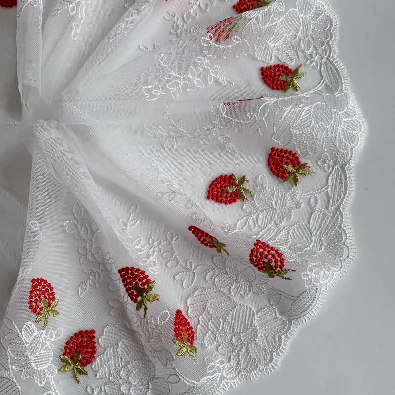1Yard/18cm Red White Polyester Soft Mesh Embroidery Lace Trimmings Dress Accessories Lace Fabric Sewing Crafts Doll Material