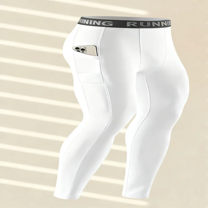 Men's Running Compression Tights for Autumn Marathon - Professional Sports Tight Long Pants with Pocket, Quick-Dry, High-Elastic