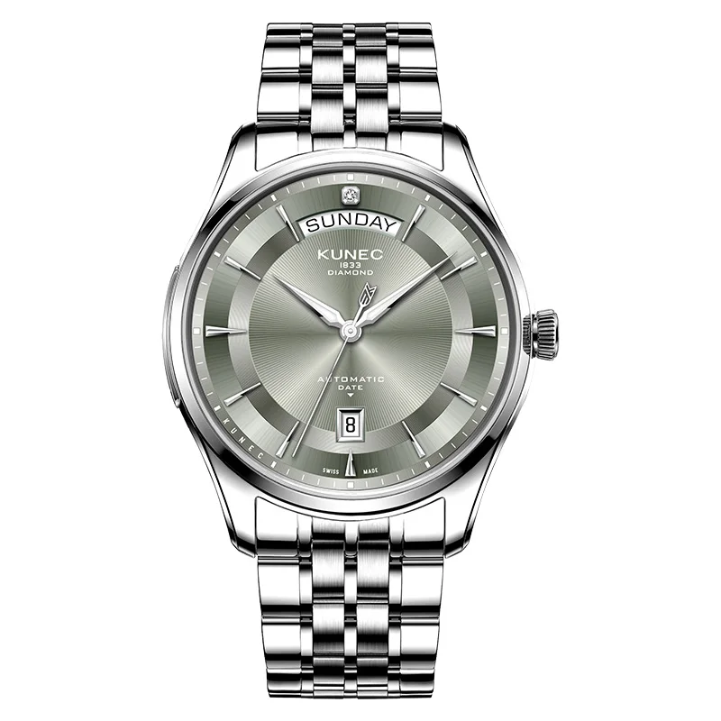 

kunec Grey dial Swiss mechanical movement Ultra-thin steel case watch for man waterproof business casual automatic man watches
