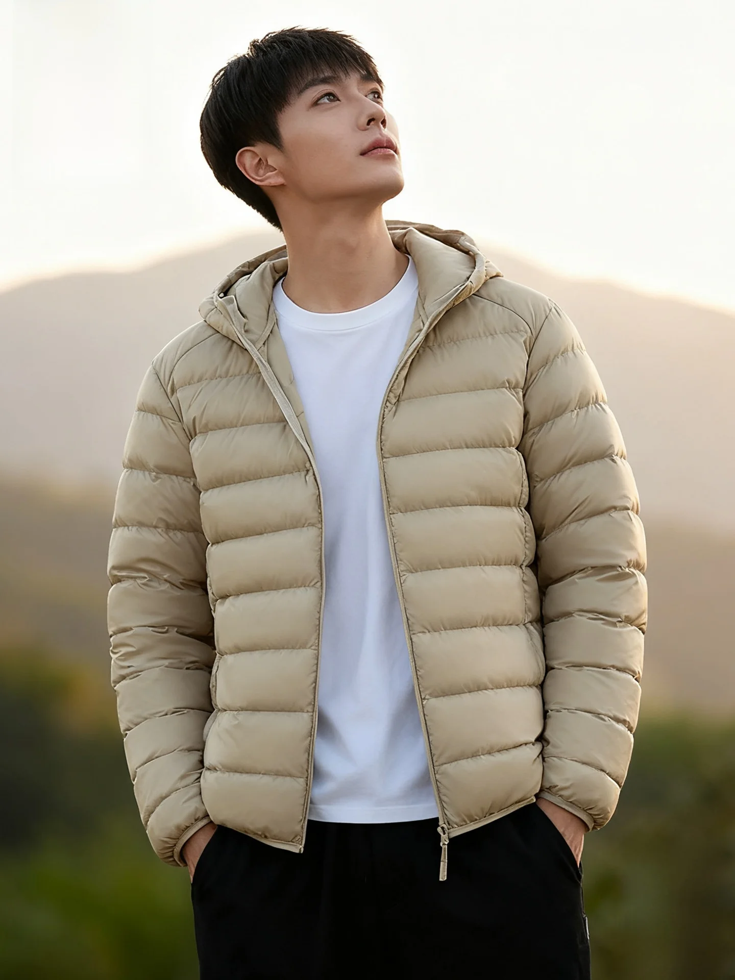 

Lightweight Men's down Jacket 2026 New Winter Hooded Duck Feather Coat Thin Slim Fit Cleanfit Nylon Fabric