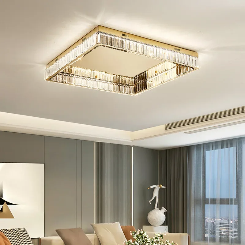 

Modern Crystal Dimmable Led Lights Square Steel Chandelier Modest Ceiling Lamps for Living Room Luminaria Fixture Home-appliance