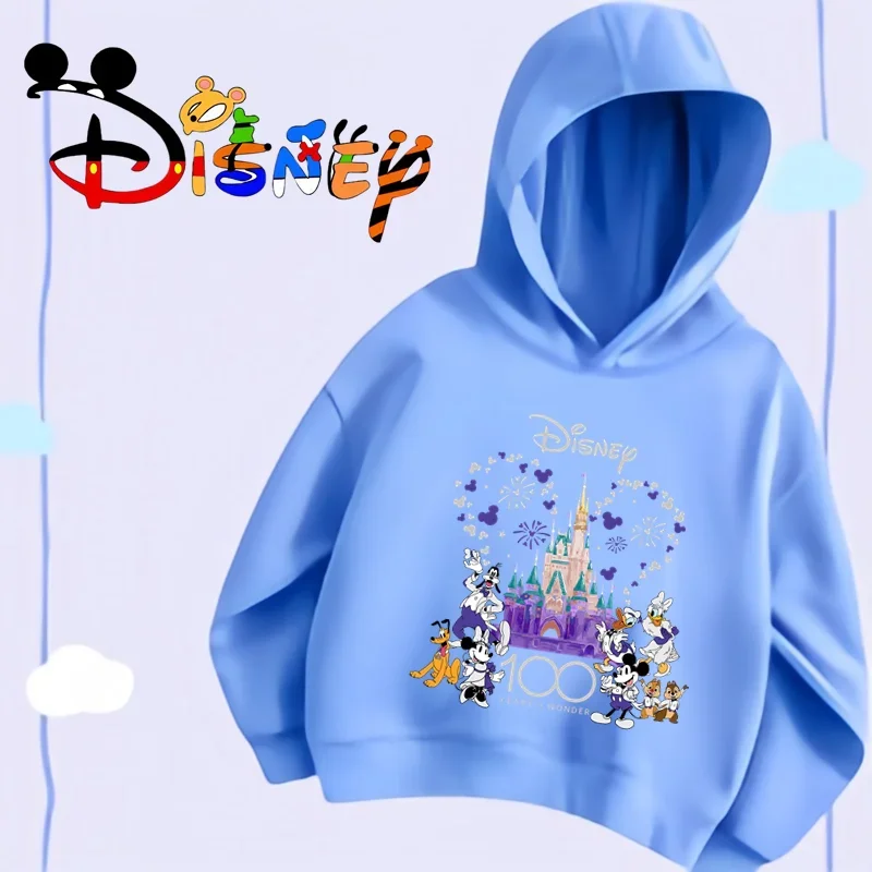 New children\'s hoodie fall Disney 100 years Mickey cartoon pattern print fashion men and women hooded children\'s hoodie coat