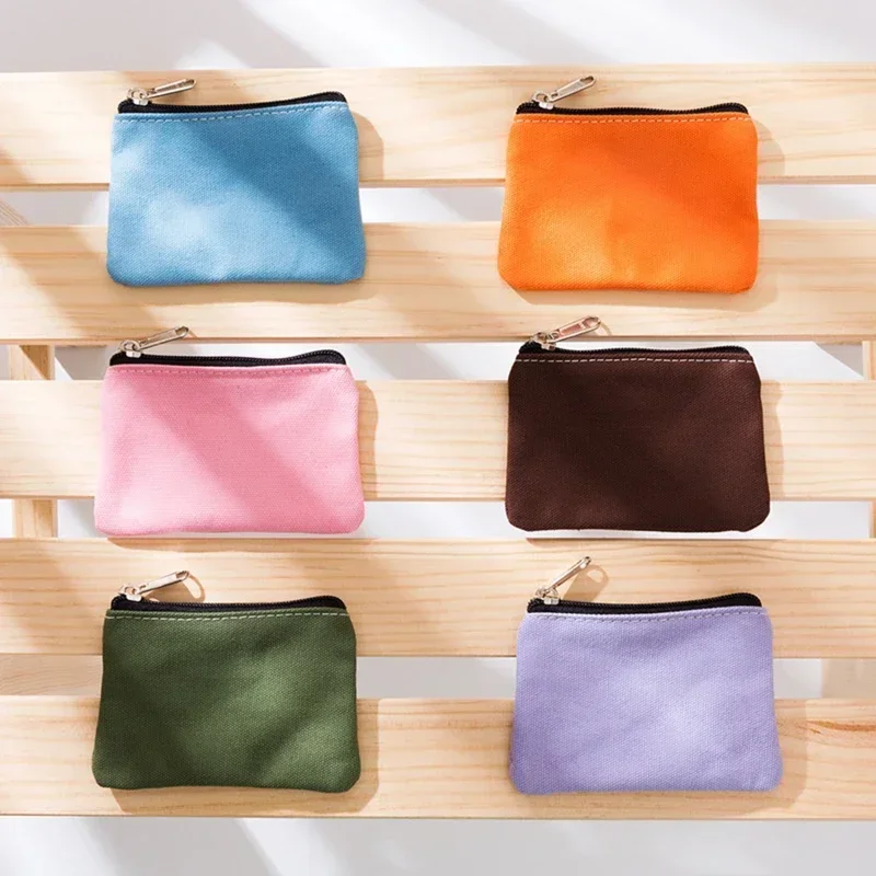 DIY Plain Canvas Cotton Bag Pure Zipper Coin Key Bag Money Pocket Women Men Hand-held Coin Purse Small Wallet Kid