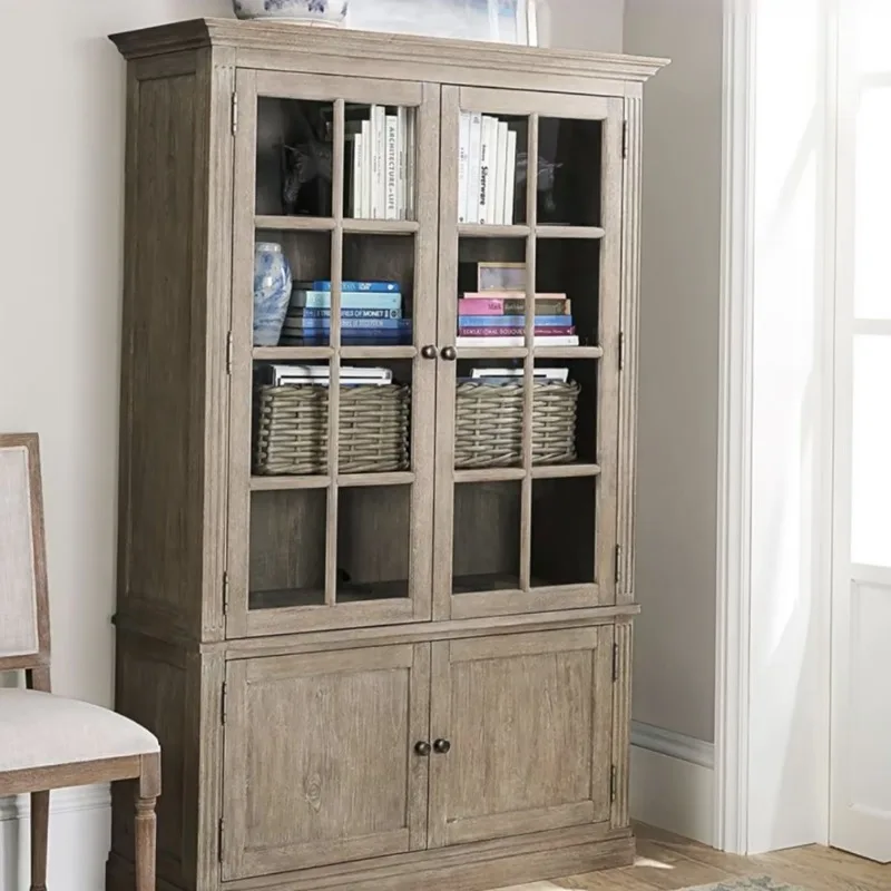 American solid wood retro old bookcase living room dining room floor double door dining side cabinet glass wine cabinet storage