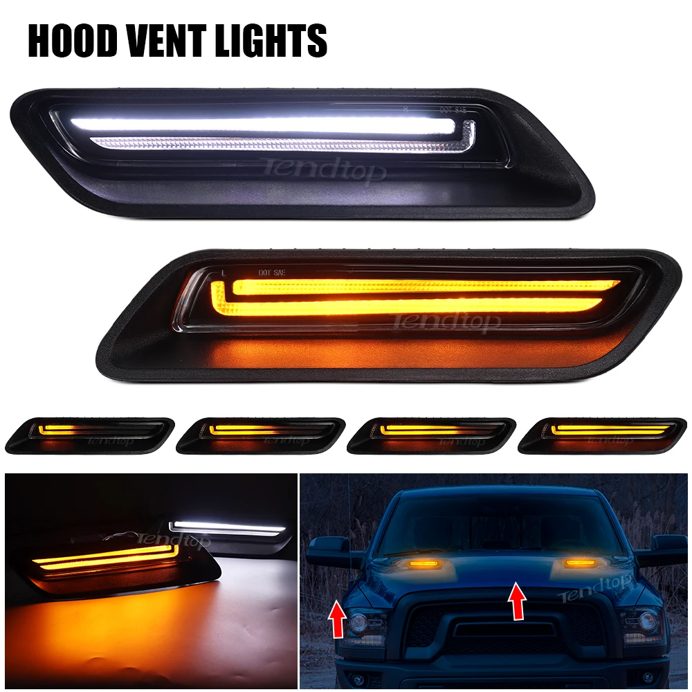 LED sprot hood Light decorative grille For Dodge RAM 1500 2010-2018 1500 classic 2019-2022 white DRL Dynamic amber turn signal