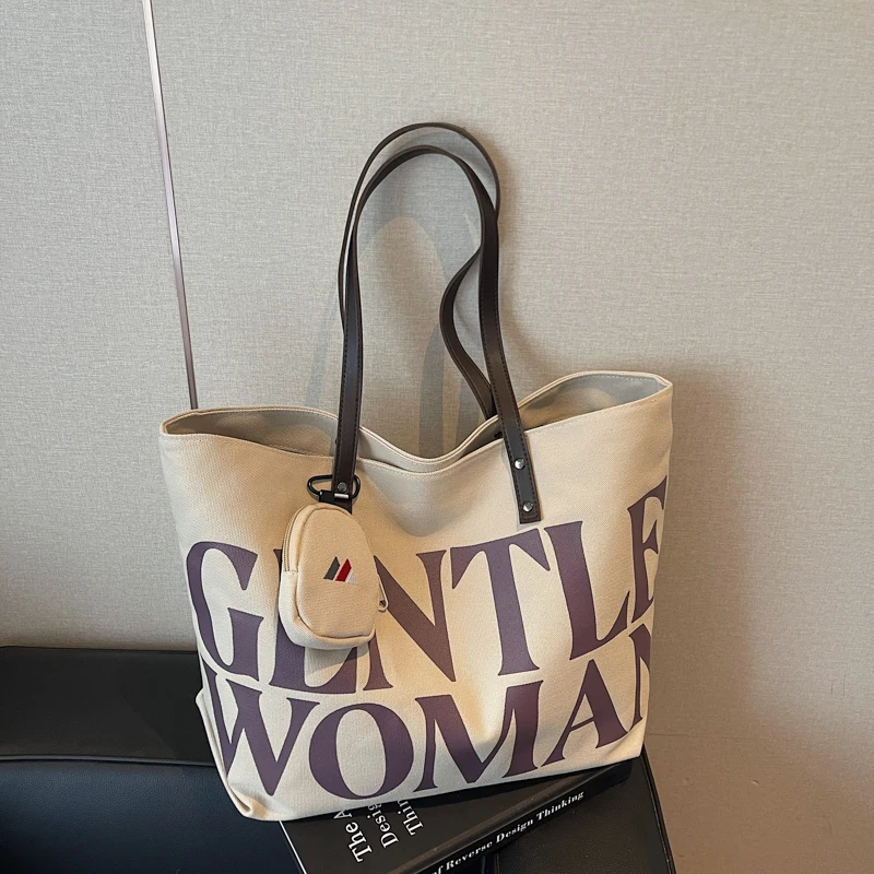 

Large Capacity Shopping Bag Leisure Handbag Brand Letter Print Shoulder Bag With Mini Round Coin Purse Women Bohemian Beach Bag