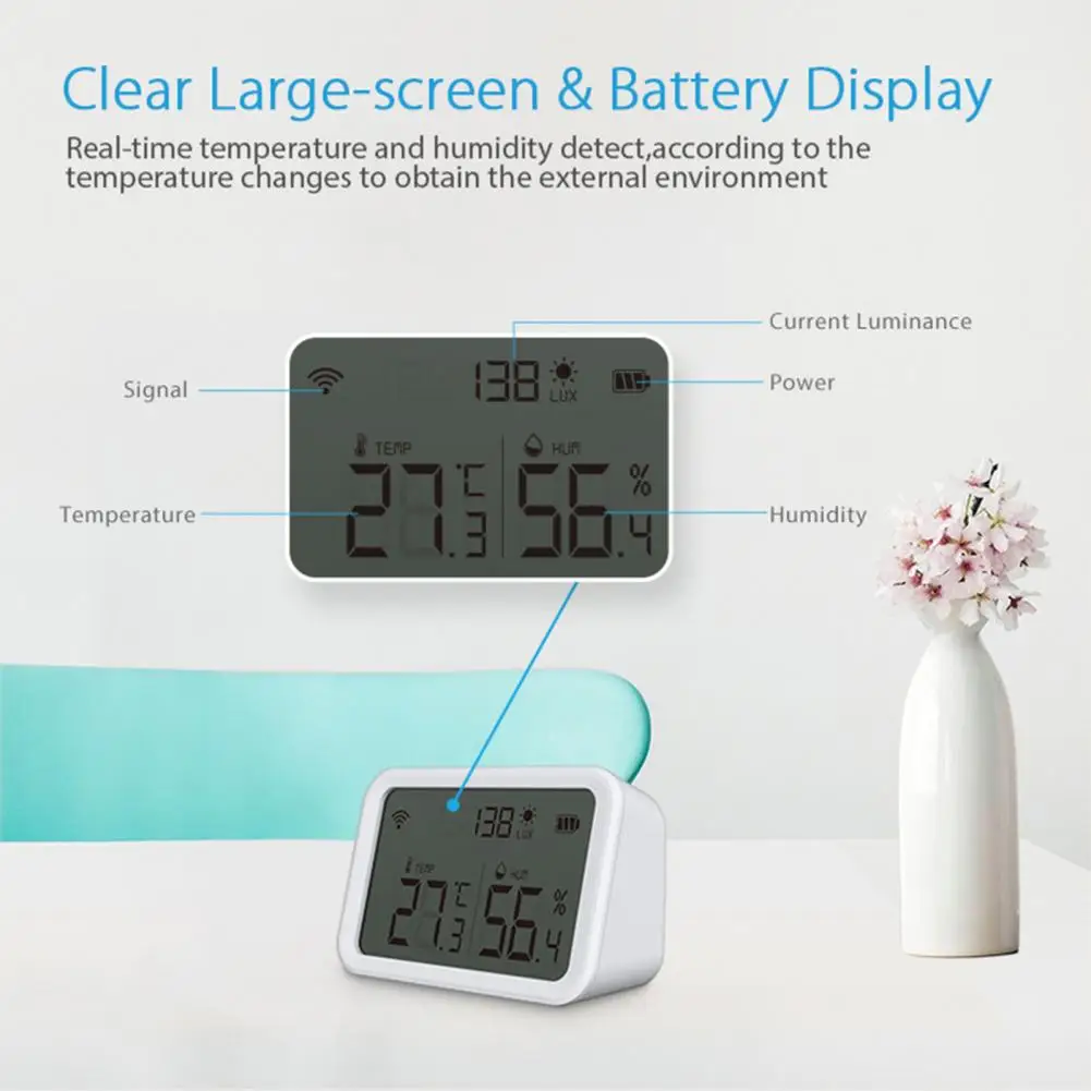 Faifi Wifi Smart Temperature & Humidity Sensor With LCD Screen Thermometer Tuya/Smartlife APP Notification For Alexa Google Home