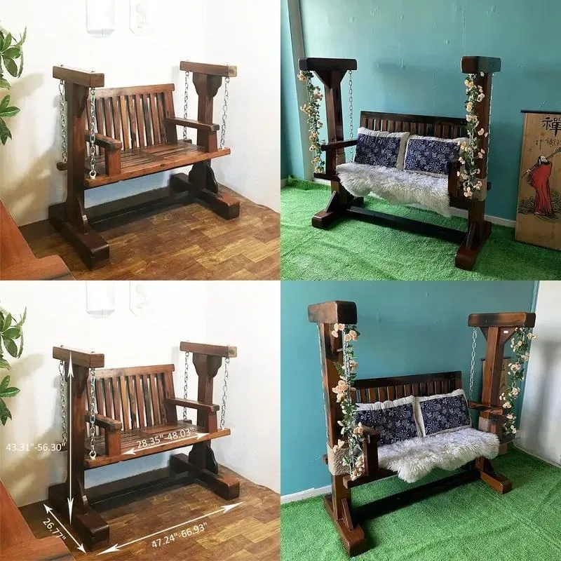 Folding Hanging Swing Patio Chair Frame Bracket Freestanding Wooden Garden Outdoor Furniture Modern Style