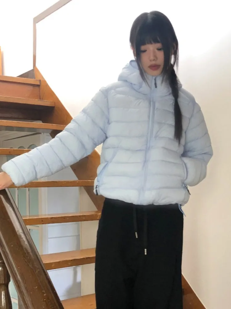 Lekka, ciepła bawełniana kurtka damska z kapturem, podwójna warstwa, wyszczuplająca, zimowa odzież wierzchnia, koreański styl, casual, streetwear