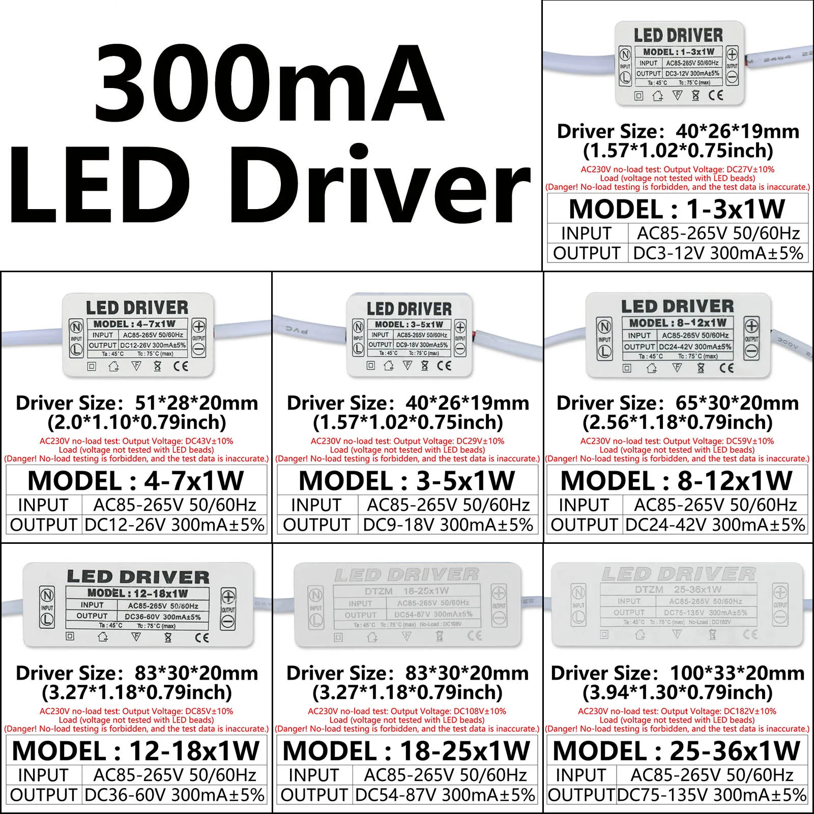 250mA 300mA LED Driver illuminazione trasformatore pannello lampada LED Strip alimentatore adattatore Downlight drive accessori di alimentazione