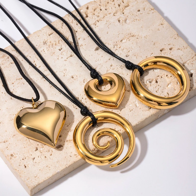 Unregelmäßige Geometrie Anhänger Edelstahl Männer Frauen Mode OL Wachs Seil Kreis Halsketten Charme Schmuck – Detail 1