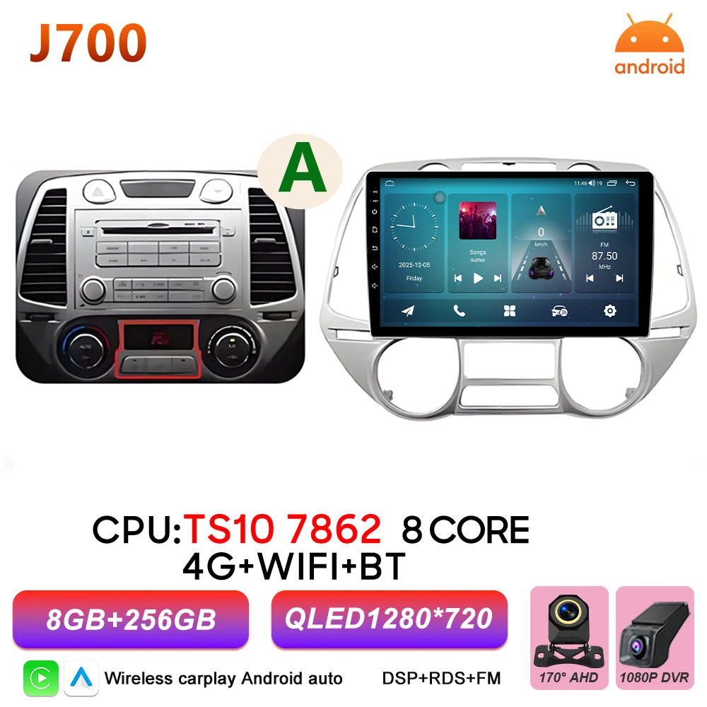 Android 16 autoradio multimediasysteem voor Hyundai i20 2008 2009 2010 2011 2012 Carplay Auto Player GPS Navigatie DSP BT Touchscreen