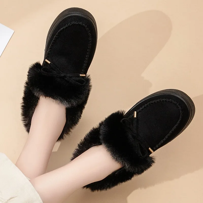 شتاء جديد المرأة أحذية الثلوج مريحة أفخم أحذية قطنية للنساء موضة القوس المتسكعون السيدات أحذية بوت قصيرة مسطحة عادية 36-43 #4