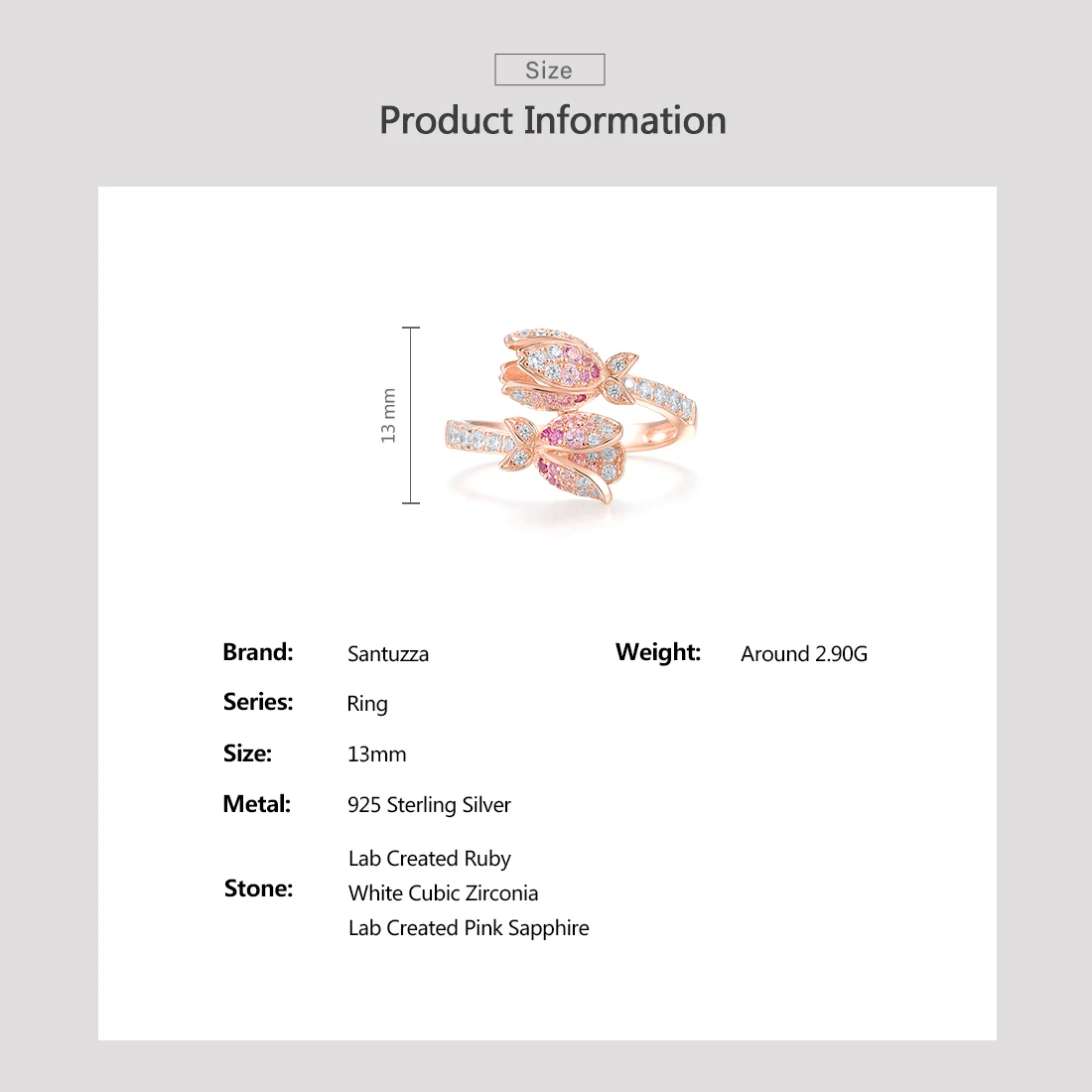 SANTUZZA Real 925 Sterling Silver Rings For Women Sparkling White CZ Created Ruby Pink Sapphire Flower Elegant Fine Jewelry