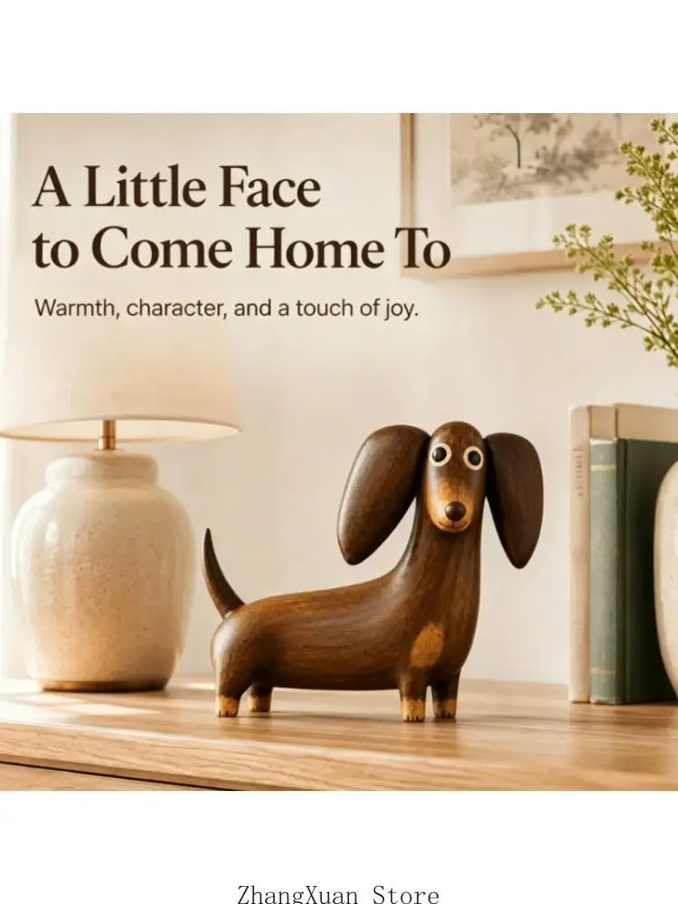 Long-Eared Dog Display Figurine with Hand-Painted Coloring and Molded Body Lines for Direct Placement on a Living Room Shelf