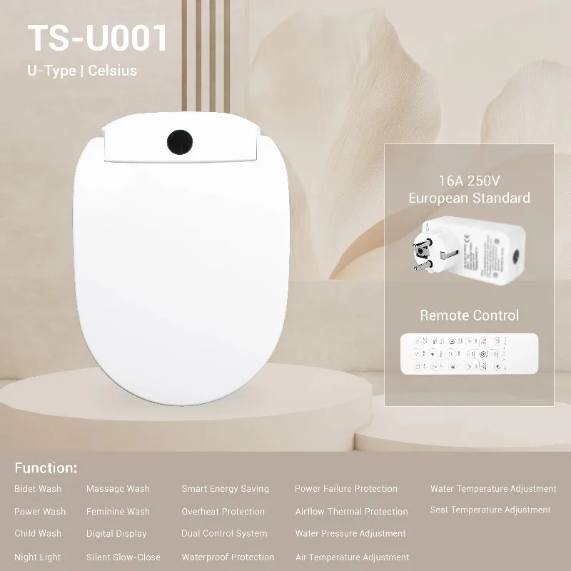 Emitting Diode Display Massage Bidet Warm Air Dryer Deluxe U-shaped Smart Toilet Seat Remote Control Light
