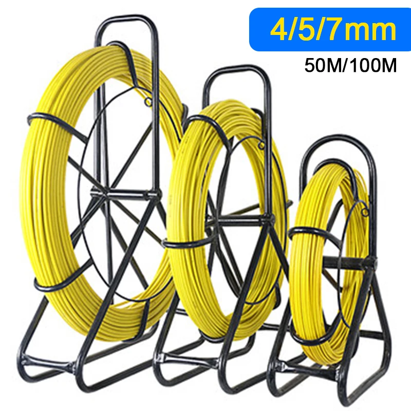 Fiberglass Wire Cable Running Rod 4/5/7mm 50/100m Duct Rodder Snakes Fish Tape Rodder Reel Wire Cable Running Puller Rod