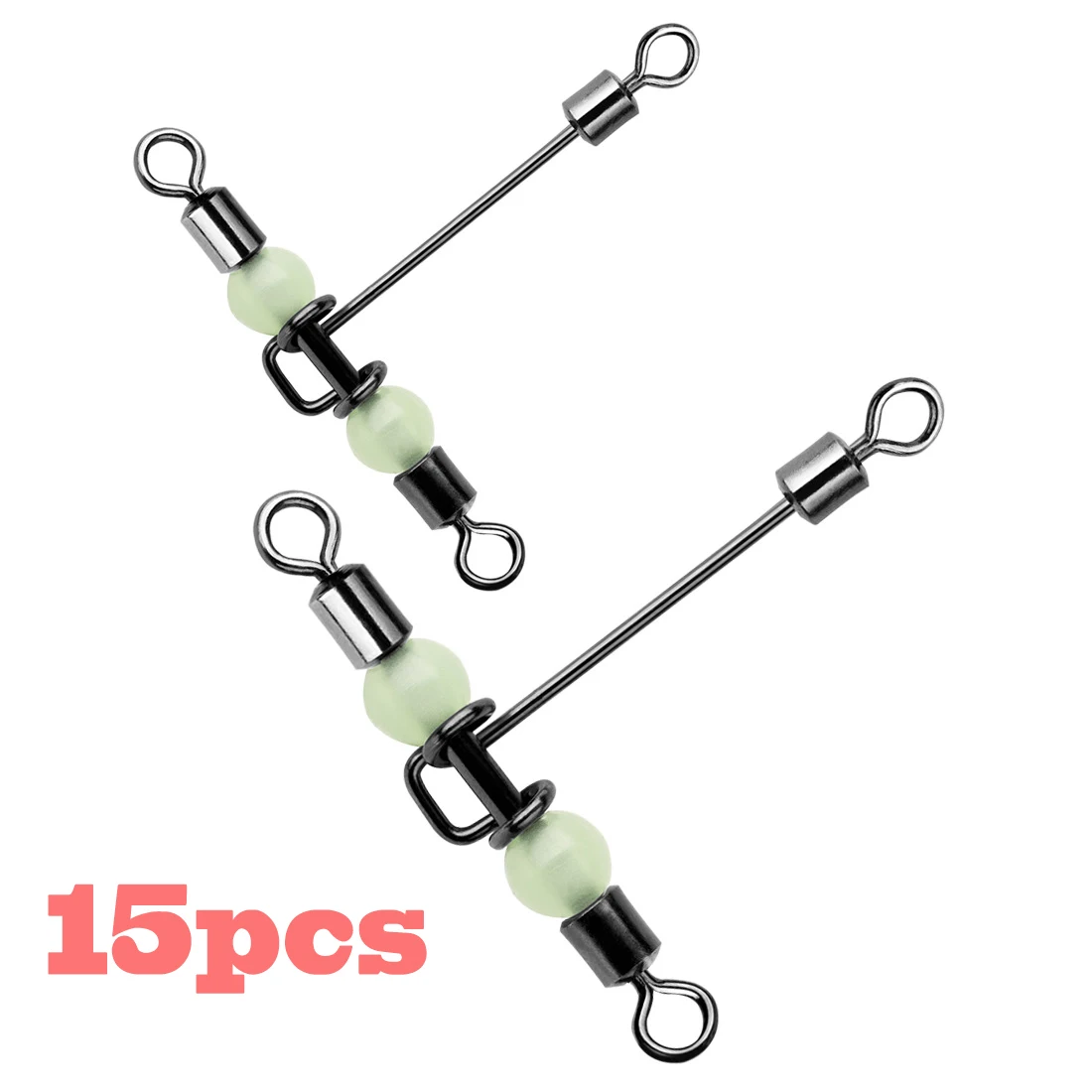 

15pcs 3Way Luminous T-shape Cross-Line Rolling Swivel With Pearl Beads Fishing Swivels Fishhooks Fishing Connector