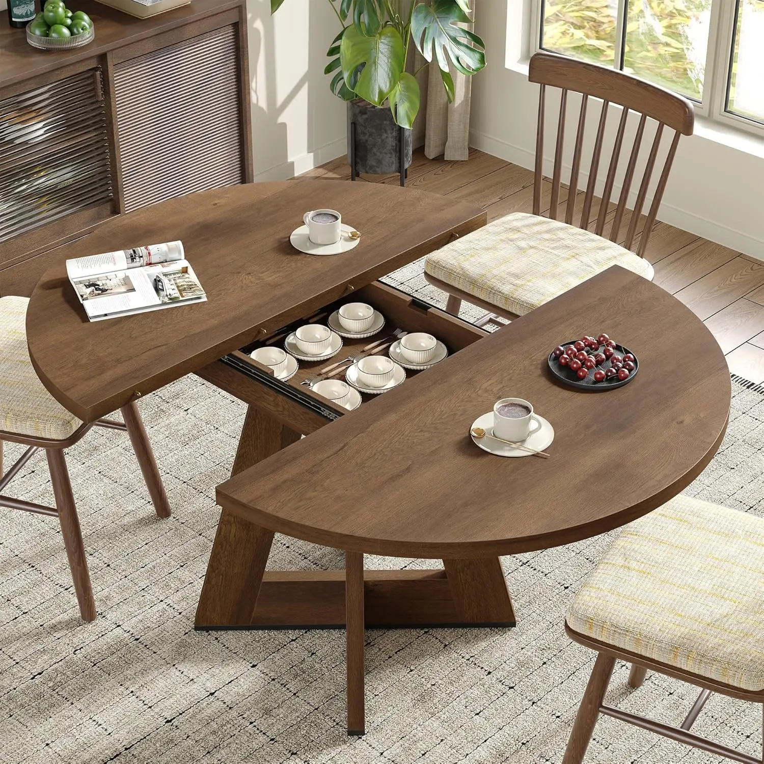 new Extendable Round Dining Table for 4-8,Modern Kitchen Oval Dining Table with Removable Leaves Space Saving,Wood Base, Customi