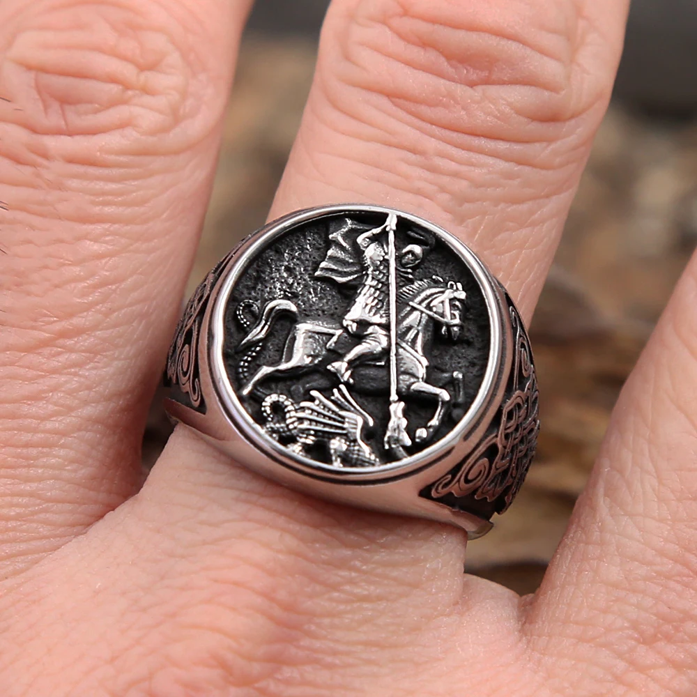 Punk Vintage Knight Riding Ring For Men Boys Gothic 316L Stainless Steel Viking Celtic knot Rings Fashion Jewelry Gift Wholesale