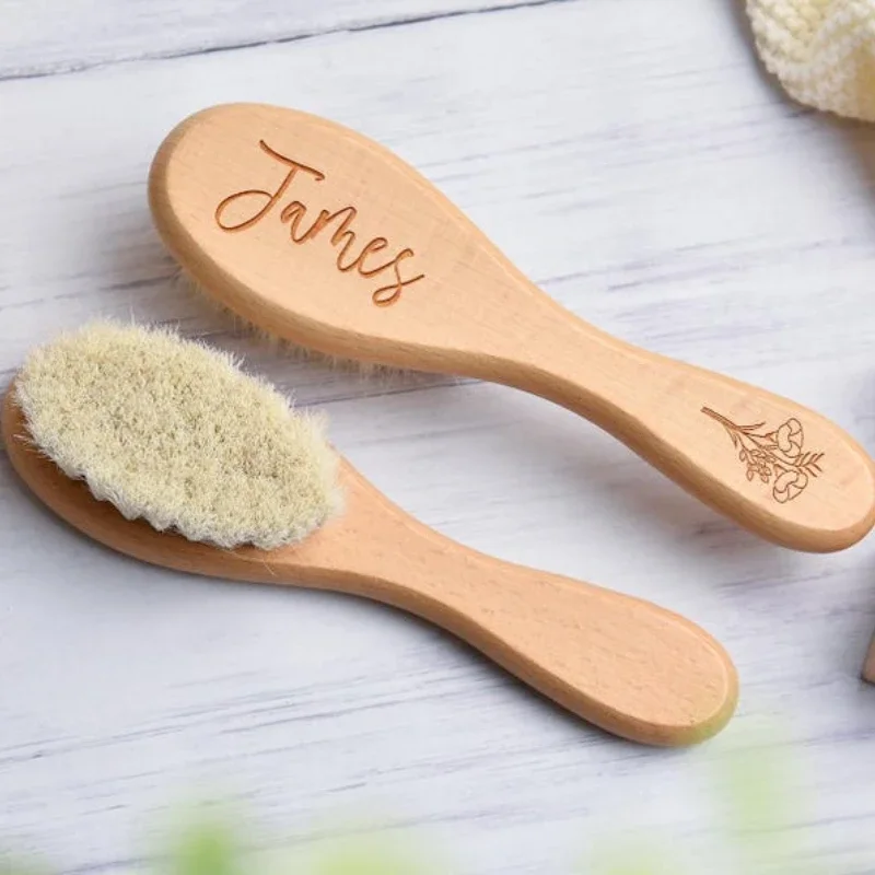 1PCS Free Personalized Baby Hairbrushes Engrave Infant Name Wooden Newborn Hair Brush Comb Brush Birth/Baptism/Baby Shower Gifts