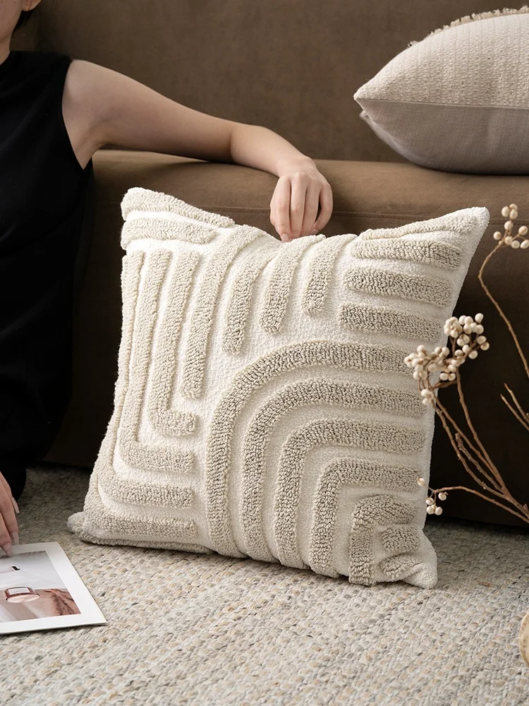 Textured Embroidered Sofa Pillow Vintage Sle Home Decorative Cuion Cover Polyester Fiber Waable Square Pillowcase