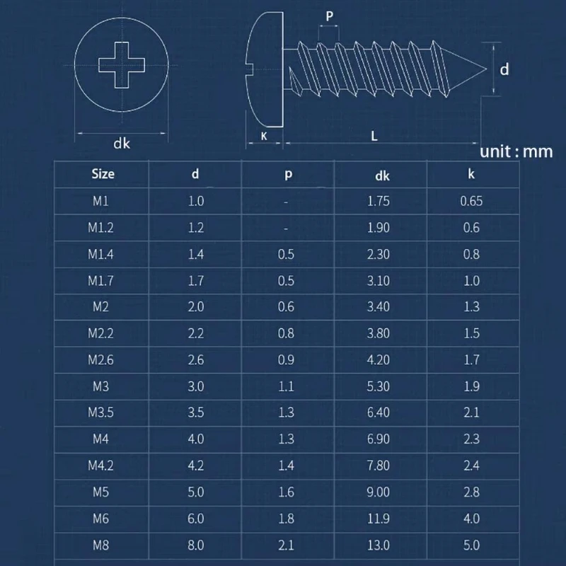 M4~M8 304 stainless steel Cross Phillips Pan Round Head Self tapping Screw length=6~90mm