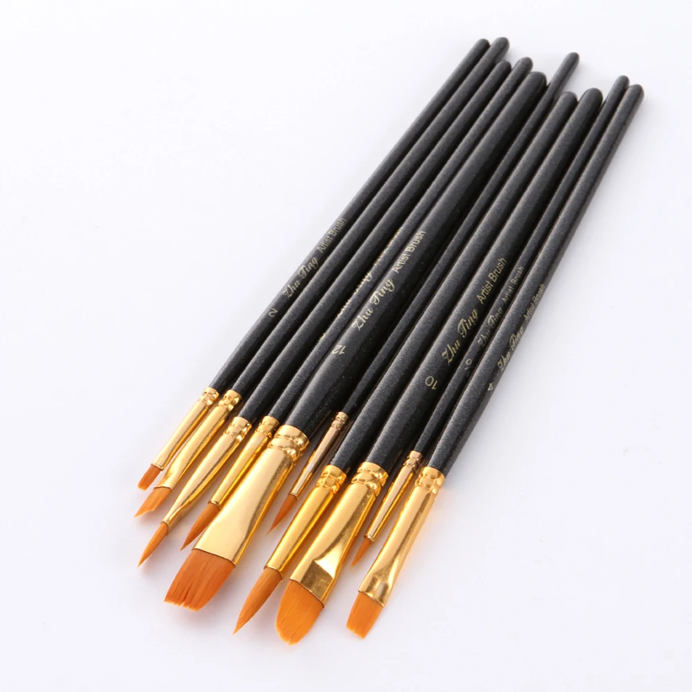 

10 Pieces Brush Painting Art Supplies Wooden Round Pointed Tip Paintbrushes for