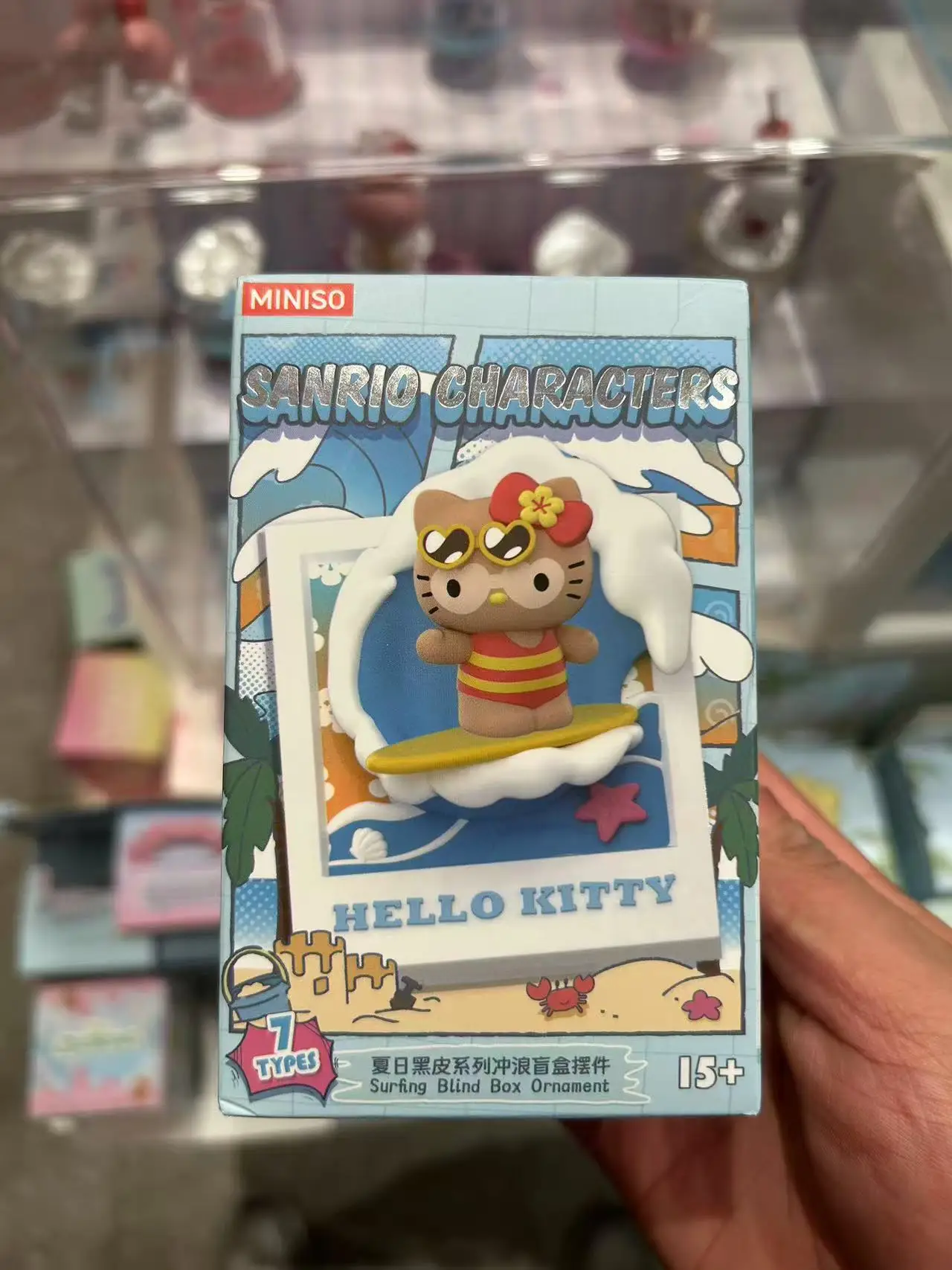 

Miniso Summer Black Skin Surfing Series Hello Kitty Магнитная нашивка на холодильник слепая коробка игрушечный орнамент