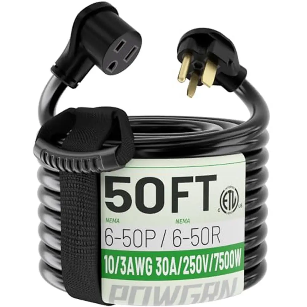 30Amp 50ft Heavy Duty Welder Extension Cord Outdoor NEMA 6-50 10AWG 250V ETL Listed Weatherproof Flexible Reliable Black IP65