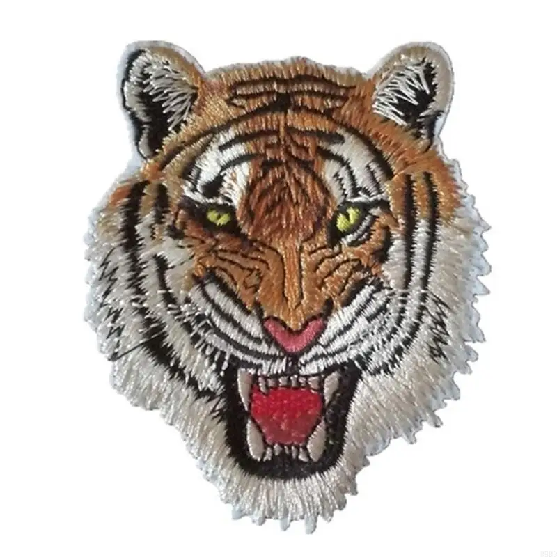 652F Embroidered Patch Sew On Iron-On Patches for Clothes for Jacket Jean Sewing Appliques DIY Accessory Roaring Striped Tige