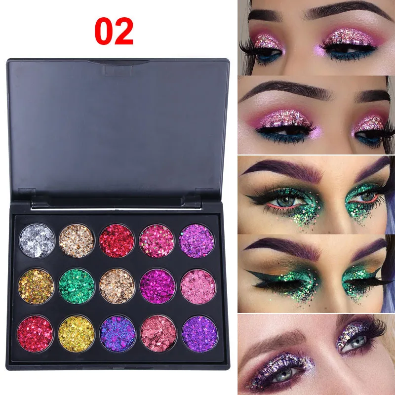 CmaaDu 15 Color Gold Scallion Powder Diamond Glitter Eyeshadow Tray Shimmering Dazzling Universal Eyeshadow