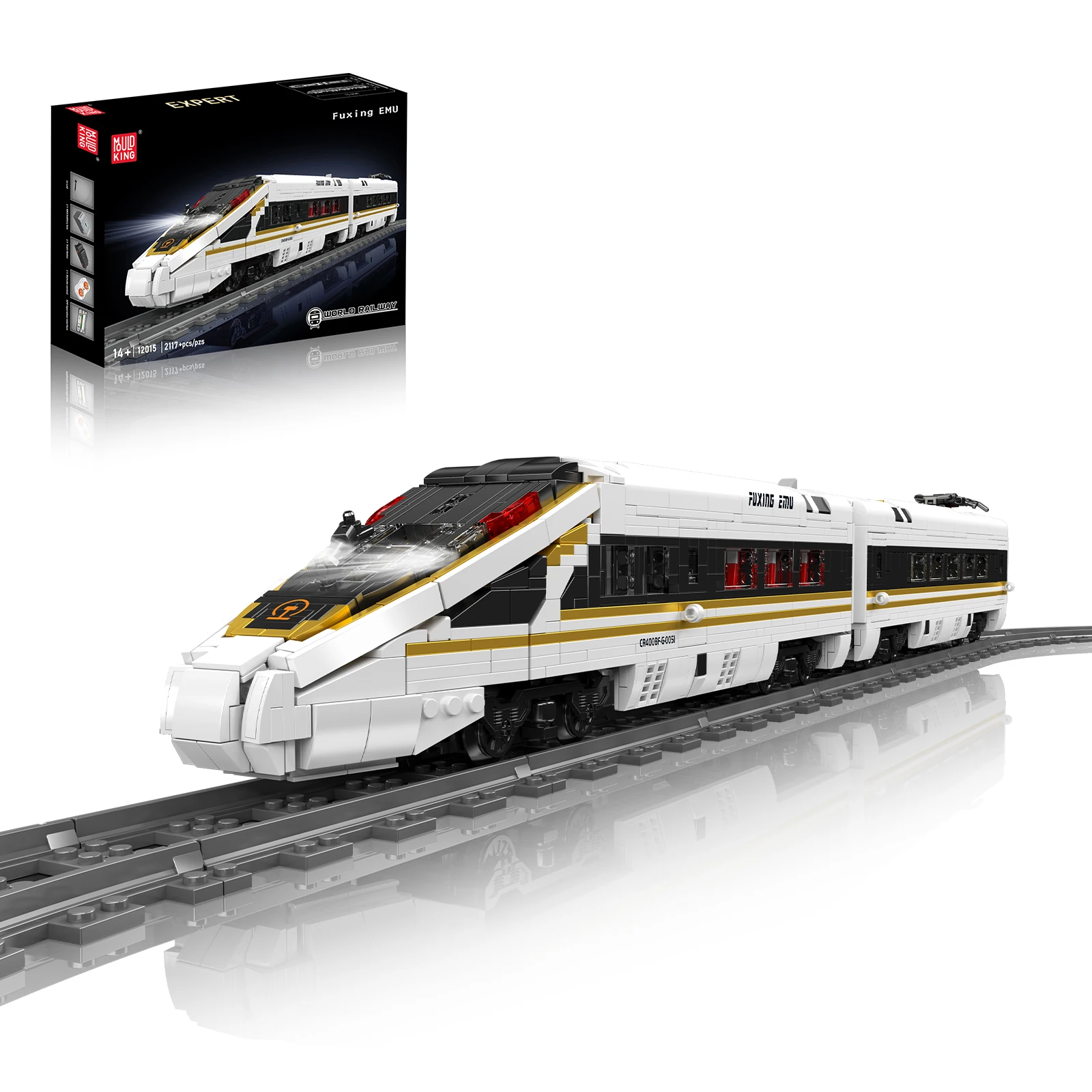 

Mold King, 2117 шт., набор высокоскоростных строительных блоков для поезда Fuxing Hao, комплект модели Advanced Railway Series