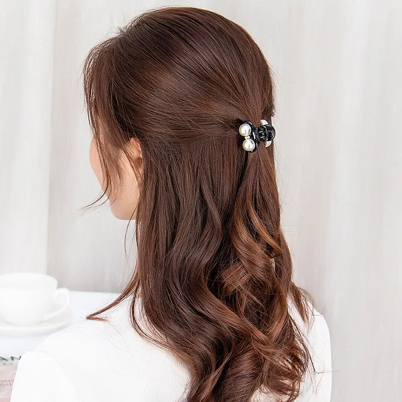 Chinese Style Lucky Auspicious Faux Pearl Mini Hair Claw Clips For Women Girls Bangs Side Half Updo Daily Cute Hair Accessories