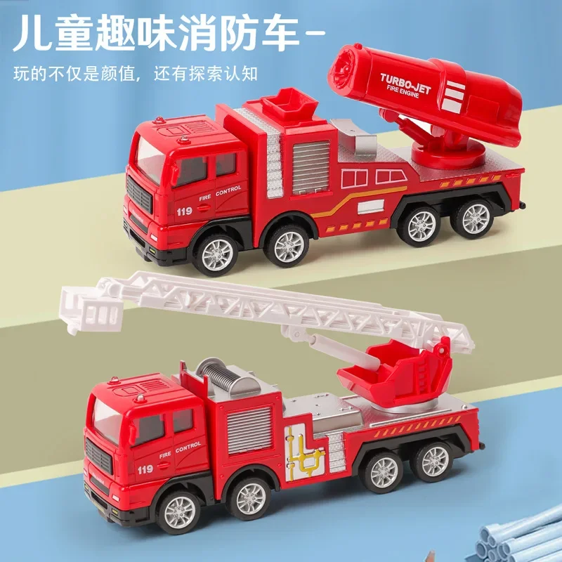 Diecast Fire Truck Model Simulation Pull Back Ladder Fire Fighting Toy Rescue Car Inertial Fire Toy Children Firefighter Truck