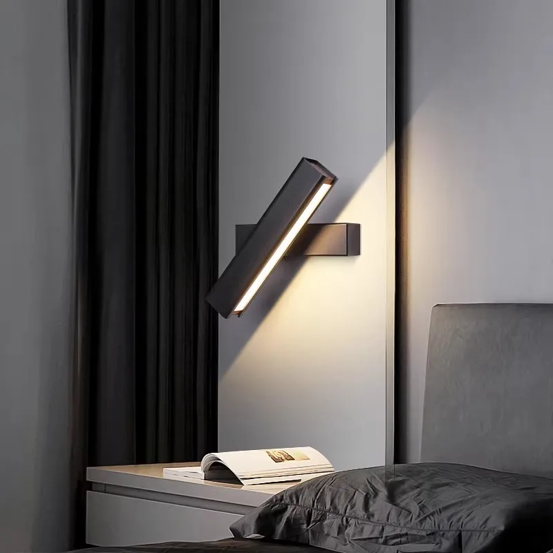 Rotating minimalist master bedroom room black socket type wiring free wall light bedroom bedside wall light