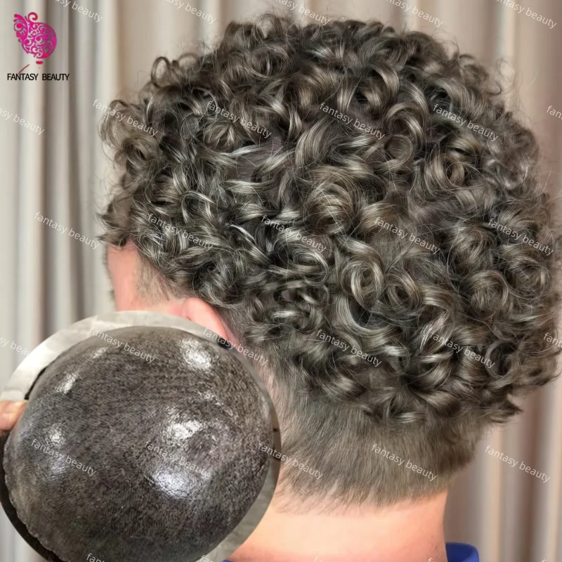 

18 мм вьющиеся черные, серые, коричневые # 1b10 # 1b50 человеческие волосы 0,1 мм инъекция микрокожа полная полиуретановая основа мужские парики мужские капиллярный протез