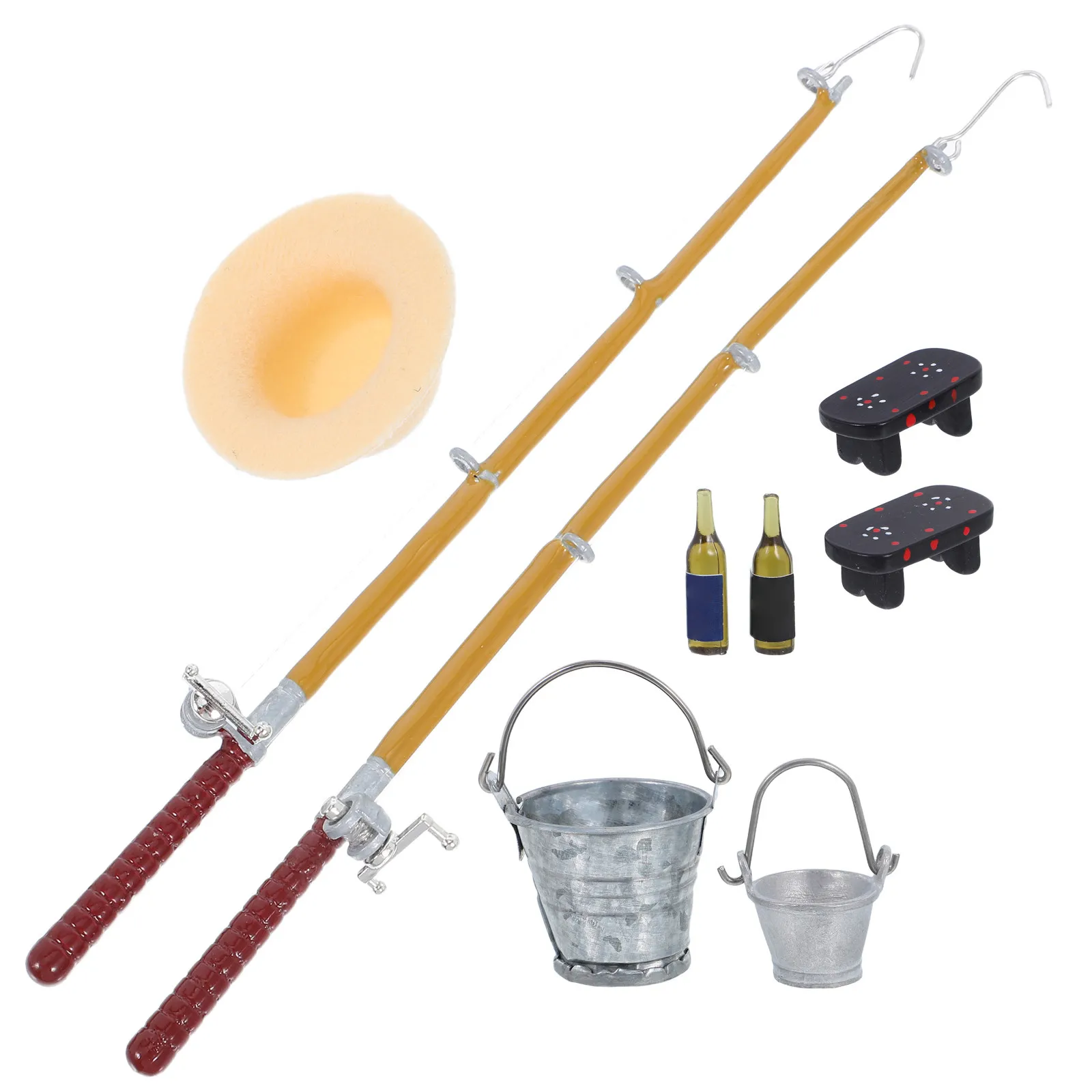 

1Set Miniature Fishing Rods Premium Material Simulation Outdoor Miniature House Supply Kids Gift Decoration Kids Toy